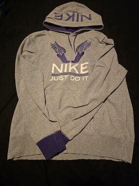 Nike Gray & Purple Hooded Sweatshirt - Just Do It